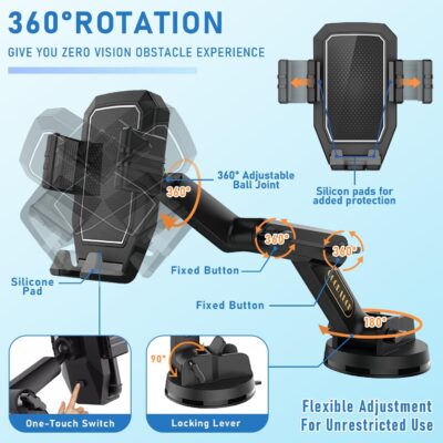 Truck Phone Holder Mount,Car Phone Holder,Dashboard Windshield Phone Holder 16.9 inch Long Arm,Super Suction Cup Compatible with Pickup Truck,Commercial Truck and All Phone - Image 7
