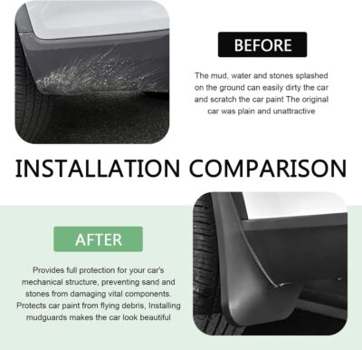 2 PCS Car Mud Flaps, Splash and Stain Resistant Tire Splash Guard, 8.27 x 12.6In Front Side Decorative Tire Splash Guards, for Most Sedans (Black# S) - Image 5