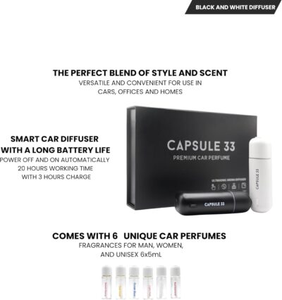 Car Perfume Diffuser, (UPGADED) Air freshener, Waterless Diffuser, Smart Ultrasonic Air Freshener with 6 Premium Fragrances, Automatic (On/Off), Car Gift for Men and Women (Black) - Image 6