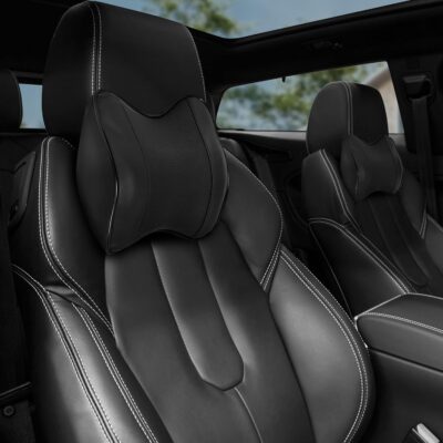 2 Pack Car Neck Pillow, Softness Leather Car Headrest Pillow, 100% Memory Foam and Breathable Removable Cover, Neck Support Head Pillow for Ergonomic Design (Black) - Image 2