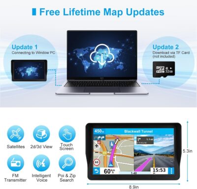 9" GPS Navigator for Car Truck RV, GPS Navigation System with 2026 Maps Free Lifetime Updates, Custom Truck Routing, Speed Camera Alerts, Day/Night Mode (Blue) - Image 4