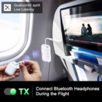 Premium Airplane Bluetooth 5.4 Transmitter Adapter, for 2 AirPods/Headphones,2 in 1 Transmitter Receiver with aptX Low Latency,Wireless Adapter for Flight,TV,Gym,Tablets Car Stereo - Image 3