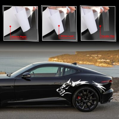 TOMALL 50'' 2Pcs Wolf Car Sticker Decal for Car Body Side Stickers Auto Wolf Graphics Racing Sports Stripes Stickers for SUV Off-Road Vehicles Car Hood Trunk Universal Waterproof Vinyl Sticker (White) - Image 3