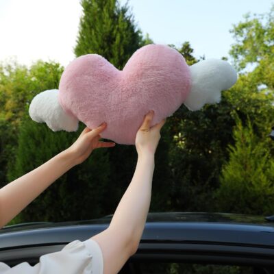 2 Pack Heart Shaped Cute Car Headrest Pillow with Angel Wings - Comfortable Soft Head Rest Cushion Kawaii Car Accessories Neck Pillow for Driving Travelling Office Home Decor - Pink Love Heart - Image 5