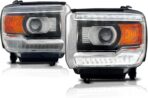 ALLIGATOR AUTO LIGHTS Compatible with GMC Sierra 1500 2014-2015, 2500HD/3500HD 2015-2019 Headlight Assembly Pair, with LED DRL, Bulbs Included, Halogen