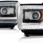 ALLIGATOR AUTO LIGHTS Compatible with GMC Sierra 1500 2014-2015, 2500HD/3500HD 2015-2019 Headlight Assembly Pair, with LED DRL, Bulbs Included, Halogen