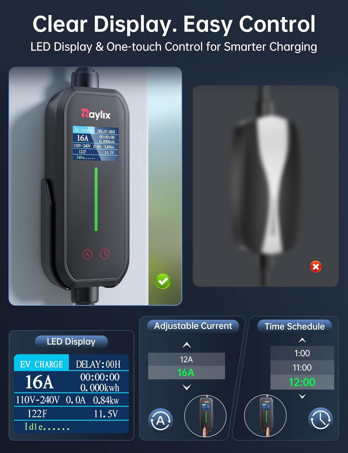 71oZjiYFm2L._AC_SL1500_.jpg 12A-16A Level 1&2 Charger for tesla Adjustable Current, Delay Charge & Smart Display NACS Mobile/Home Charger, 21ft Mobile Connector Cable for Model X/Y/3/S/Cybertruck, NEMA 6-20/5-15 Plug, 110-240V - Image 1