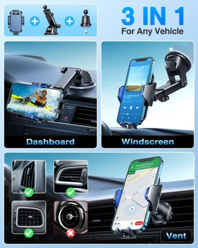 VANMASS Phone Holders for Your Car 2026 Ultimate Phone Mount Military-Grade Windshield Dashboard Vent【Newest Best Strongest】 Cell Phone Car Mount for iPhone 16 Pro Max 15 Samsung Android,Blue - Image 4