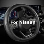 GIANT PANDA D Shape Steering Wheel Cover for Nissan Rogue Kicks - Auto Car Steering Wheel Cover Customized for Nissan Altima Sentra(Black+Black Line-D-Shaped)