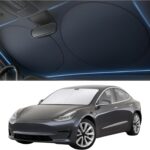 Tesla Windshield Sun Shade for Model 3 and Y - Size (56" x 36"), Premium 240T Reflective Sunshade, Heat Shield, UV Protection Foldable Front Window Sunshade with Storage Pouch Tesla Car Accessories