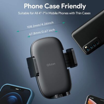 Qifutan Cell Phone Holder for Car Phone Mount Long Arm Dashboard Windshield Car Phone Holder Anti-Shake Stabilizer Phone Car Holder Compatible with All Phone Android Smartphone, Black - Image 6