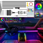 Interior Car LED Strip Lights, Acrylic LED Lights for Car with Dynamic Dreamcolor Chasing, Ambient Lighting Kits Music Sync Wireless APP and RF Remote Control (6 in 1)