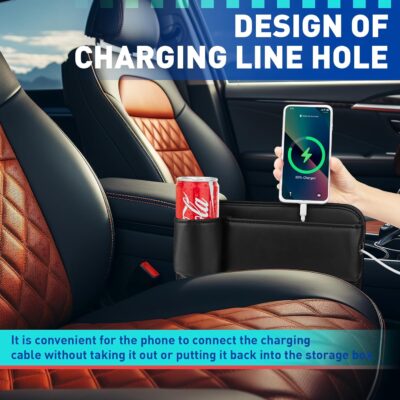 Car Seat Gap Filler Organizer, Universal PU Leather Car Seat Organizer with Cup Holder, Seat Gap Filler Storage Bag for Glasses, Phones, Keys, Cards and Small Items - Image 4