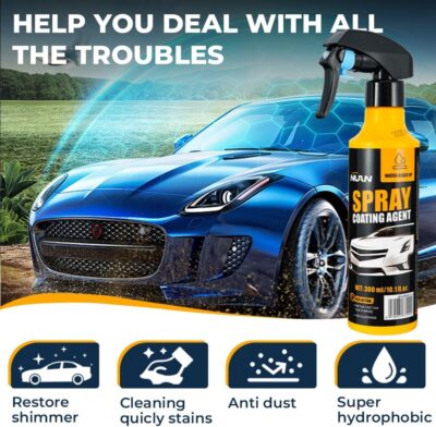 NUAN 300ml Car Coating Spray Kit, Nano Hydrophobic Ceramic Coating, Easy-to-Spray Auto Paint Protection, Includes Microfiber Cloth for Vehicle Shine & Protection - Image 2