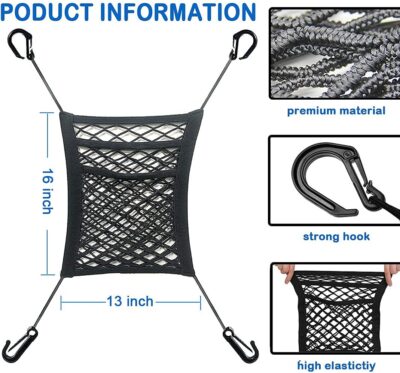 3-Layer Car Mesh Organizer, Seat Back Net Bag, Barrier of Backseat Pet Kids, Cargo Tissue Purse Holder, Driver Storage Netting Pouch（Upgrade Stretch Length） - Image 3