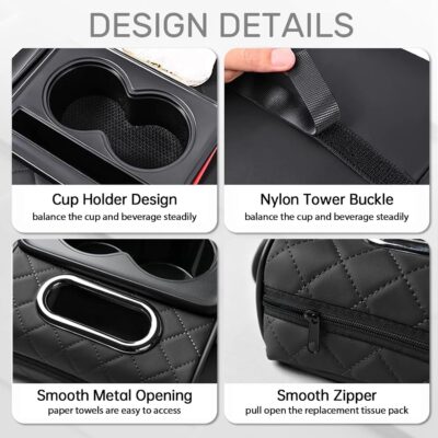 TourKing Car Armrest Cushion,5-in-1 Center Console Cover,Arm Rest Cover for Car,Car Armrest Storage Box, Tissue Box Slot, Phone Slot for Sedans, Car Accessories Interior Organizers for Most Cars - Image 3