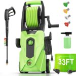 Pressure Cleaner 5000PSI Power Cleaners Powered with 33ft Pressure Hose, 4 Nozzle and Foam Cannon, powerCleaners for Home, Cars, Fences, Patio, Green