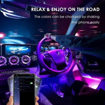Interior LED Strip Light - 48 LED DIY 16 Million Colors, Microphone App Control, Smart Phone Music Sync RGB Under Dash Waterproof Lighting Kit with Car Charger, USB DC 12V - Image 6