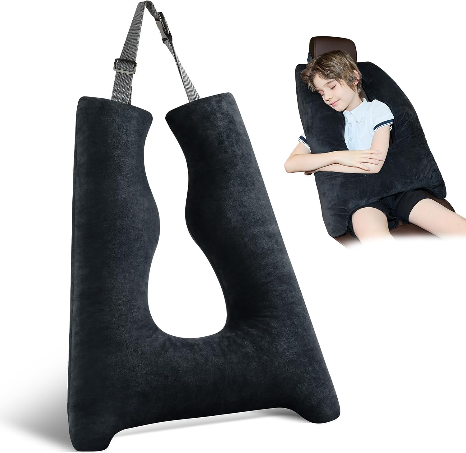 71ol0coVpmL._AC_SL1500_.jpg Car Pillow for Kids Travel Pillow with Adjustable Strap,Children Neck Pillow for Car Headrest to Support Head and Body Road Trip Essentials (Dark Black) - Image 1
