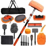 21Pcs Car Wash Kit with 60" Heavy-Duty Extension Pole, Soft Car Wash Brush, Wheel & Tire Brush, Scratch-Free Car Mop Mitt & Window Squeegee, Detailing Tool for Car Exterior & Interior Cleaning