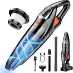 Handheld Vacuum Cordless 25000PA Powerful Suction, Portable Car Vacuum, 3 in 1 Hand Held Vacuum Rechargeable 8000mAh with LED Light, HEPA Filter, Home, Car Seats, Office, Pet Hair, Dust Buster