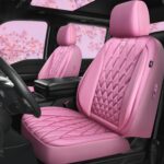 CAR PASS Piping Luxury Leather Two Front Car Seat Covers, Cute Girly Waterproof Anti Slip Seat Covers Compatible with Front Seat Armrests,Universal Fit for Suvs,Vans,Trucks,Airbag Compatible(All Pink)