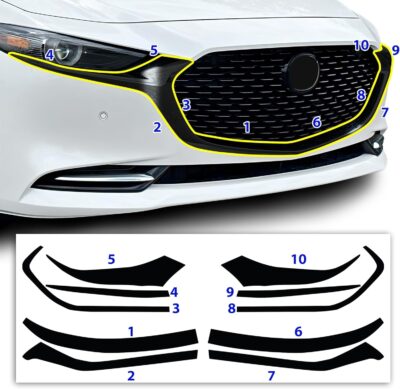 BOGAR TECH DESIGNS for Mazda 3 2019-2026 Front Chrome Delete – Precut Vinyl Overlay Kit, Gloss Black Blackout Trim - Image 6