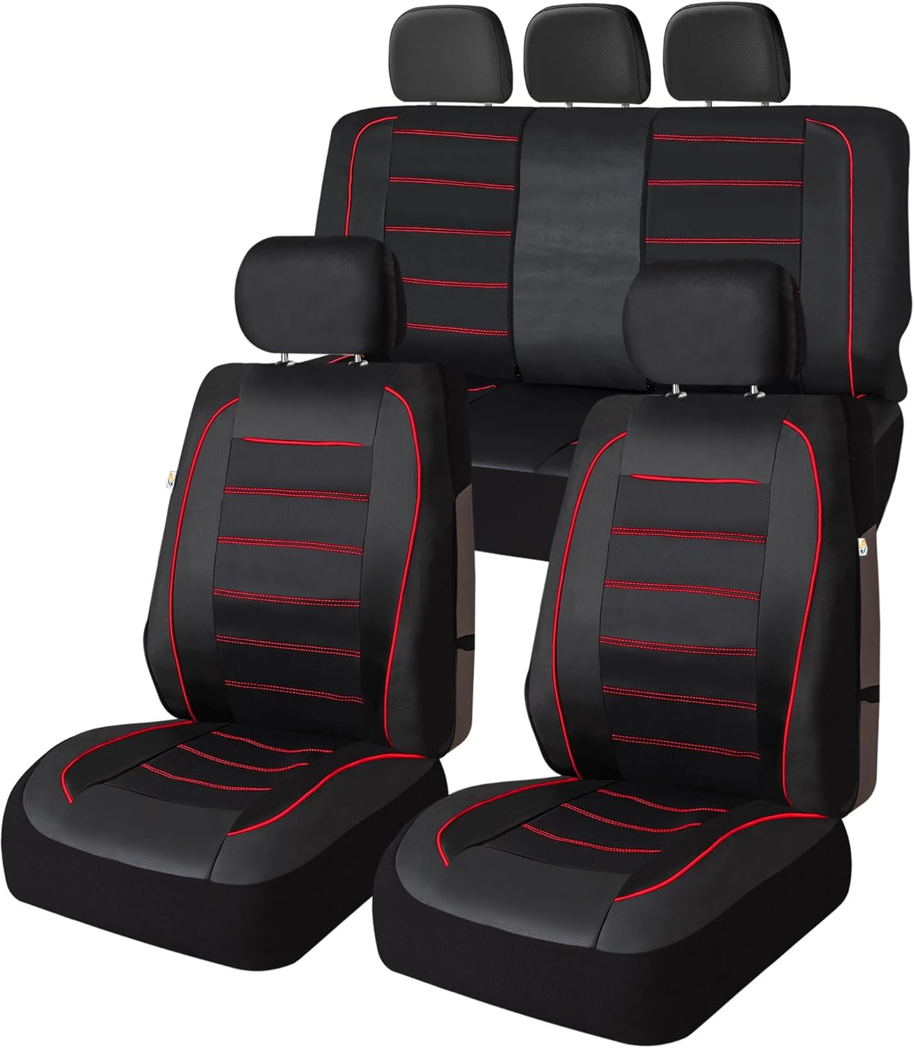 71otAv3I3vL._AC_SL1500_.jpg Universal Fit Premier Leatherette Seat Covers - Full Set - Red - Image 1