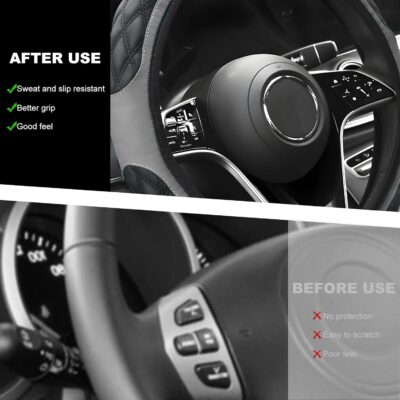 Car Steering Wheel Cover, 15 Inches Anti-Slip Elastic Leather Steering Wheel Protector for Women Men, Breathable Wheel Wrap Cover Interior Decoration for Cars Trucks SUVs (Gray) - Image 3