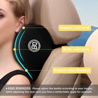 Super Cozy Car Headrest Pillow, 100% Memory Foam Car Neck Pillow with Adjustable Strap & Breathable Removable Cover, Ergonomic Design - Travel Pillow Car Pillow for Neck/Back Pain Relief(Black, 1PC) - Image 5