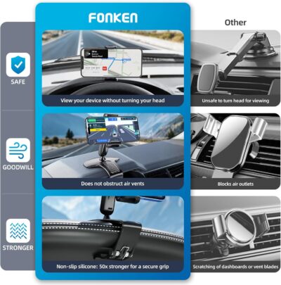 Universal 360 Dashboard Cell Phone Holder, Upgrade Clip Car Phone Holder Mount for Dashboard 360 Degree Rotation Dash Board Phone Mount Fit for iPhone,Samsung,Google,Nokia, 4 to 7" Smartphones - Image 4