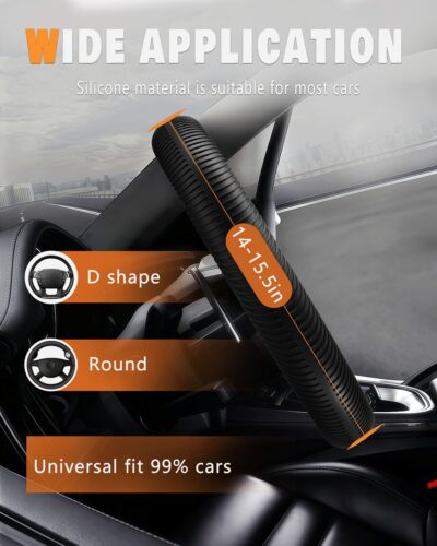 WOCOCN Car Steering Wheel Cover, Thin Anti-Skid Silicone Steering Wheel Cover for Men & Women, Universal Automotive Interior Accessories for Most Cars (Black) - Image 2