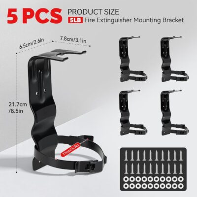 INMOZATA 5 Pack Fire Extinguisher Mount Bracket, 5 LB Fire Extinguisher Brackets Metal Strap Holder for Homes, Warehouses, Cars, Factories, Ships - Image 2