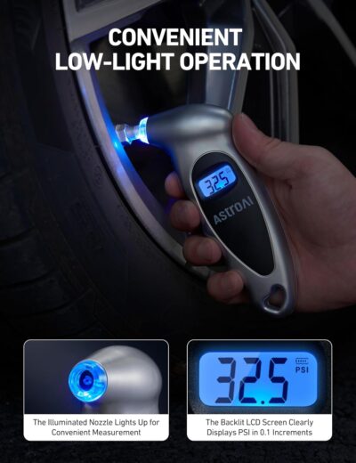 AstroAI Digital Tire Pressure Gauge 0-150PSI Calibrated to ANSI B40.7 +/-1PSI, Accurate in 0.1 Increments, 4 Units for Car Truck Bicycle with Backlight LCD, Silver - Image 2