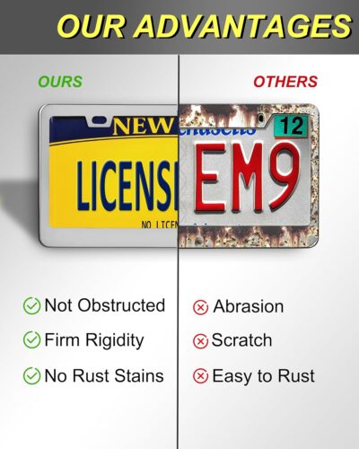 Stainless Steel License Plate Frames, Mirror Polished Heavy Duty Metal Chrome Car Tag Cover, 2 Pack 2 Hole Silver Holder, Slim Design with Screws & Caps for Men & Women - Image 5