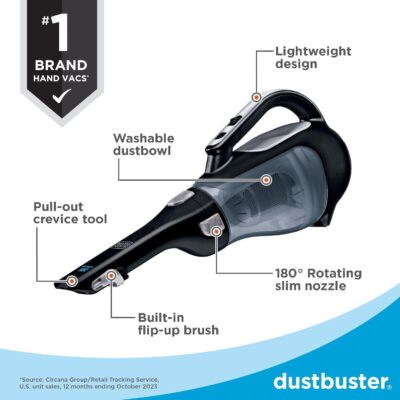 BLACK+DECKER dustbuster 20V Hand Vacuum Cordless Rechargeable, Car Vacuum Portable, Powerful Suction AdvancedClean Hand Vac with Extendible Crevice Tool, Flip-Up Brush and Charging Base (BDH2000L) - Image 2