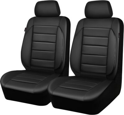 CAR PASS Faux Leather Car Seat Covers Front Seats Only, 3D Foam Support Car Seat Covers, Universal fit for Trucks Vans SUVs Sedans Automotive Comfortable, Airbag Compatible 2 Pieces Front Solid Black - Image 9