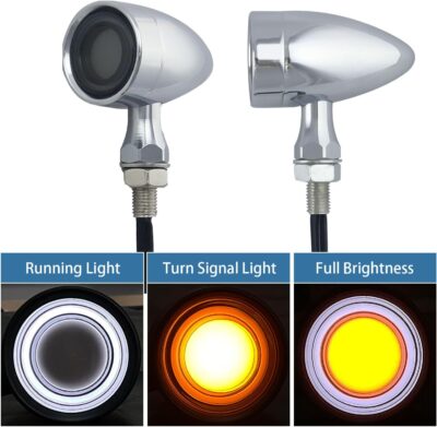 Vintage Motorcycle Bullet Turn Signals LED Front Lights 2 PCS, 40 LEDs Switchback White Amber Light for Running Turn Blinkers Universal Fit Scooter Suzuki Yamaha Honda Harley Dyna Bobber-Chrome - Image 2