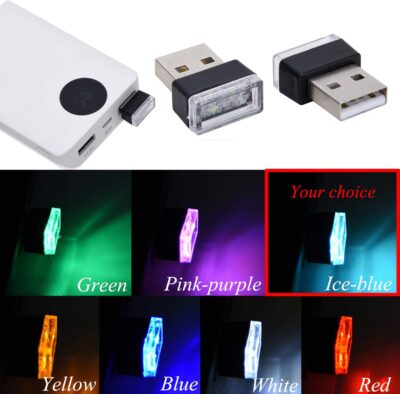 Febrytold 4Pcs Ice Blue USB Car Interior Atmosphere Lamps, Universal Mini Led USB Lights for Car Decoration, Lighting - Image 5