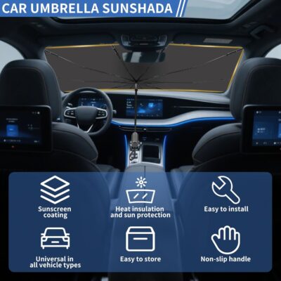 Satol Car Umbrella Windshield Sun Shade - 55"x31" (140x79cm) Universal Car Sunshade Umbrella with 10-Rib Frame | Heat Shield & UV Protection | Fits Sedan, SUV, Truck | Includes Storage Pouch - Image 2