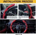 New Fluffy Anti-Skid Steering Wheel Cover Segmented Protector Safe and Non Slip Car Accessory and Durable Easy to Install for Steering Wheels of Universal Fit 99% Car (Suede Material Red) - Image 4