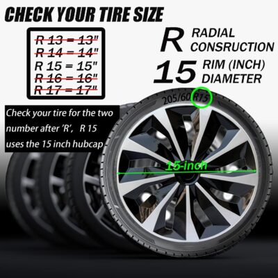 Hubcap Wheel Covers Replacement Size R15 Hub Caps Universal-Fit Steel Wheel Rims Cover ABS Tire Cap for Most Cars Trucks Sedans SUV -Set of 4（15-inch，Silver-Black） - Image 3