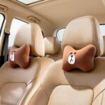 CHERISH Car Neck Pillow - 2 Pack Cute Bear Headrest Support Cushion, Soft & Comfortable Car Seat Accessory, Universal Travel Headrest for Car & Home Use (Brown) - Image 2