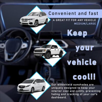 Ziciner 2 PCS Car Windshield Sun Shade, Auto Sun Heat and UV Rays Blocker, 28"×31" Foldable Automotive Front Window Sunshade Protector, Universal Vehicle Interior Accessories (Silver-M) - Image 6