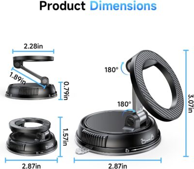 ANDERY Car Phone Holder for Magsafe [78+LBS Strongest Suction & 2400gf Magnetic] 360° Adjustable Car Phone Mount, Phone Holders for Your Car for iPhone 17-12 Pro Max Plus Air, Carbon Fiber - Image 8