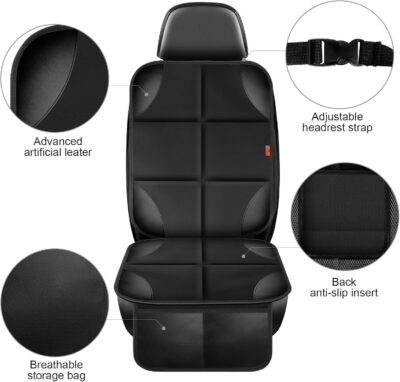 Car Seat Protector 1 Pack Car Seat Cushion Mat Thickest Padding,Waterproof 600D Fabric Car Seat Covers for Non-Slip Backing Mesh Pockets for Baby and Pet (Black, 1 Pc) - Image 2