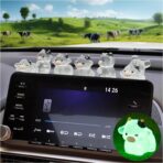 6Pcs Cute Luminous Cow Car Dashboard Decor Set- Cars Rearview Mirror/Dashboard/Touchscreen Top Funny Adorable Auto Rear View Mini Cows Ornament (Clear White)