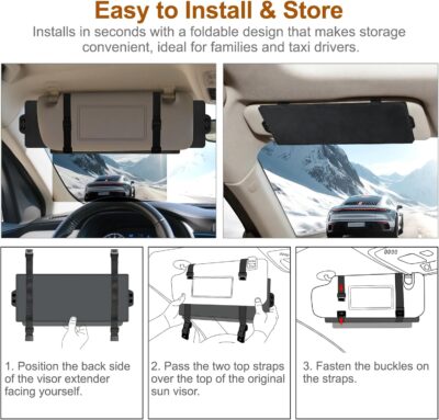 Sun Visor Extender for Car, Visor Extender Sun Blocker, Sun Visor Extender with Anti-Glare Lens Blocks UV & Sunlight, Adjustable Car Sun Visor for Safe Driving (1 Pack) - Image 7