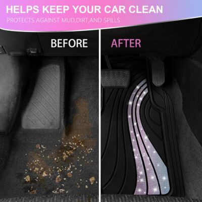 Road Comforts Car Floor Mats Full Set – Front & Rear Car Floor Mats with Aluminum Design, Anti-Slip Backing, All-Weather Protection, Trim-to-Fit Car Mats for Most Sedans, SUVs & Vans - Glitter - Image 3