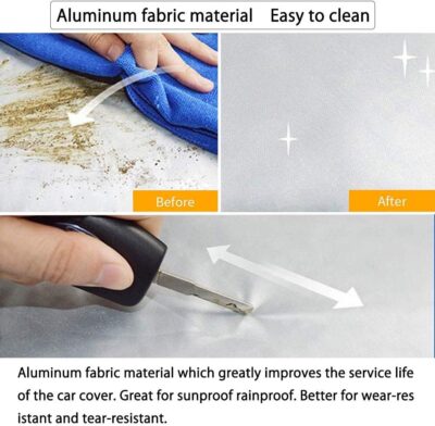 Half Car Cover with Cotton All Weather Car Body Covers Outdoor Indoor for All Season Waterproof Dustproof UV Resistant Snowproof Universal (Fit MPV/SUV Length 184'' to 195''), Silver - Image 6